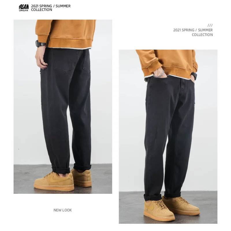 Black Jeans Men Loose Straight Casual Plus Size Autumn Tapered Stretch Pants Fall Winter Korean Style High Street Trousers
