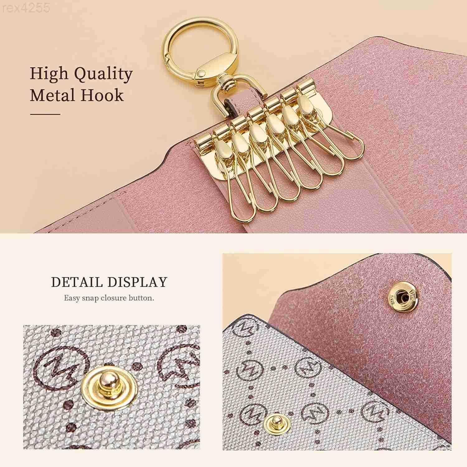 Women PVC Leather Car Key Chain Card Holder Wallet Pouch 6 Hook Snap Closure keys Money Organizer CaseW250911