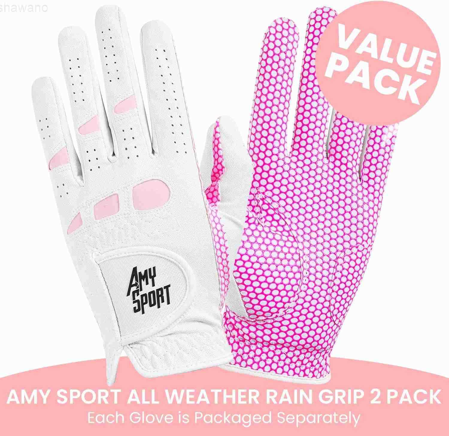 Sport Golf Gloves Women Left Hand Right All Weather Rain Grip Value 2 Pack Ladies Soft Pink Glove Lh Rh Both Hand Fit Size Small Medium Large XLW25091