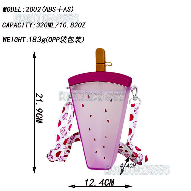 Watermelon Straw As Plastic Water Cup Portable Strap Cold Water Cup Water Bottle H250911