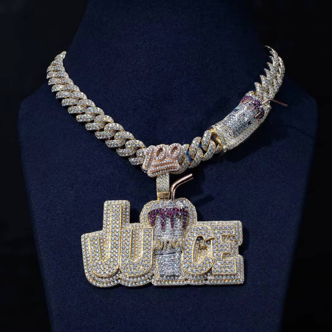 Yellow Gold Vvs Moissanite Diamond Hip Hop Custom Iced Out 925 Silver Name Chain Cuban Necklace