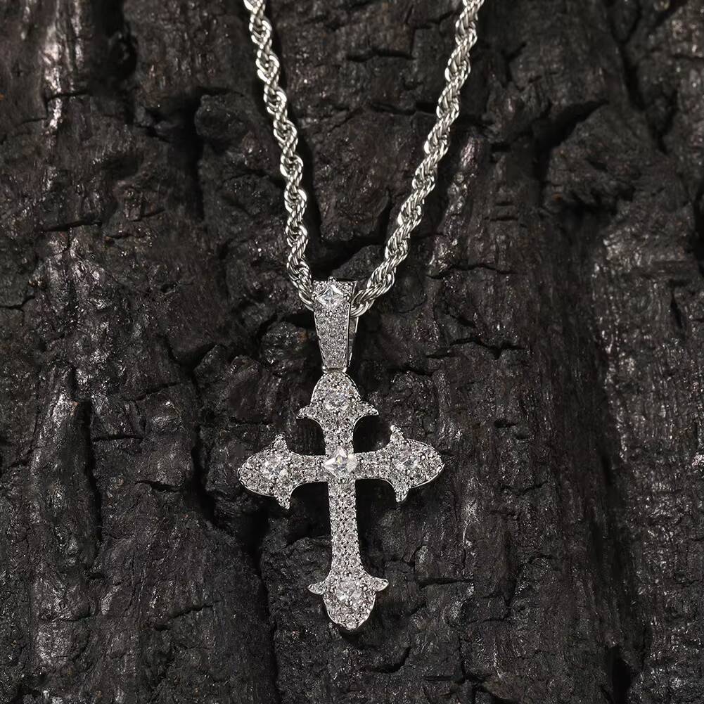 Vintage Zircon Cross Pendant Hot Sale Jewelry Necklace Hip Hop Full Diamond Cross Necklace Fashion Jewelry