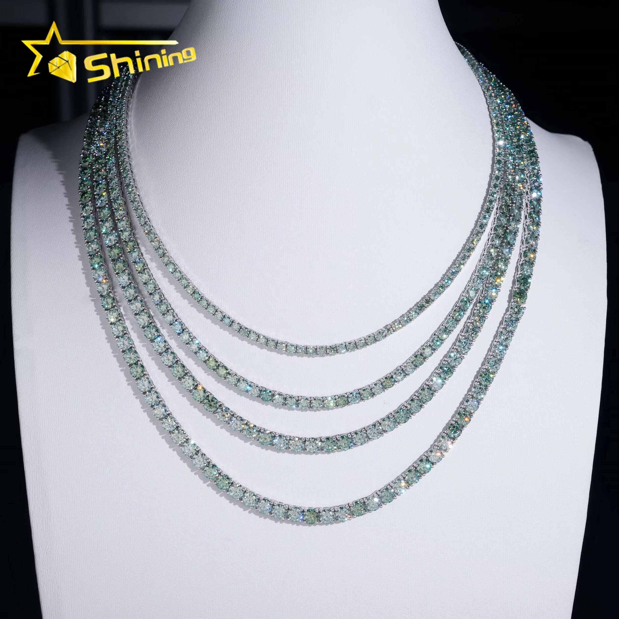 Pass Diamond Tester Hip Hop 3mm 4mm Blue Green Pink Gold 925 Silver Color Moissanite Tennis Chain