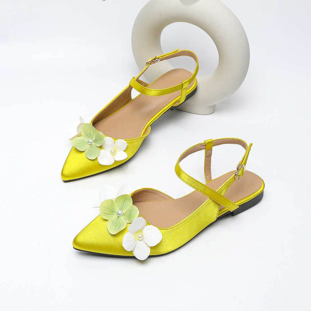 Plus Size Women's 35-43 Pointed Toe Flat Back Hollow Strap Flower Mary Designer Shoe Jane Shoes