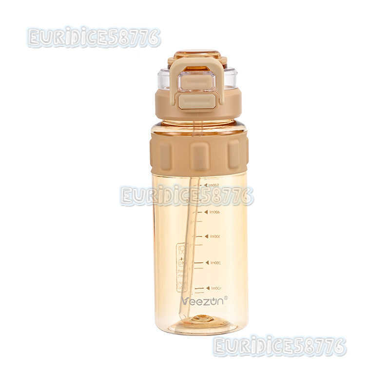800ml Double Drinking High Appearance Summer Outdoor Sports Portable Plastic Water Bottle with Antislip Ring and Straw Student Cup H250911