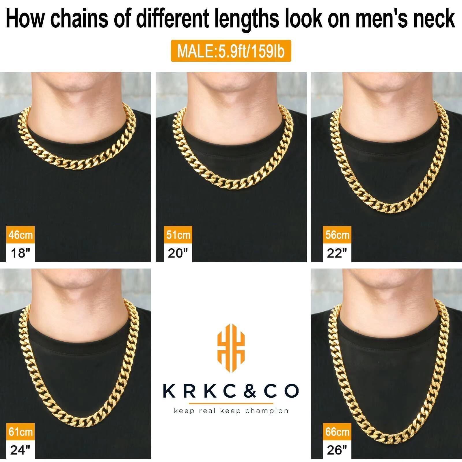 KRKC Wholesale Hip Hop Jewelry 12mm 14mm 18K Gold Plated Stainless Steel Miami Cuban Link Necklace Mens Chains