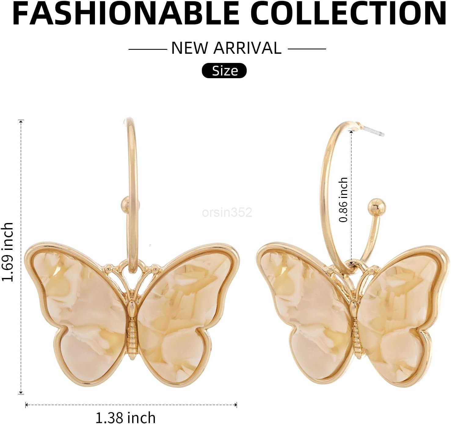 Gold Butterfly Dangle Earrings for Women Lightweight Acrylic Butterfly Dangle Hoop Earrings for Mother Daughter Teen GirlsW250911