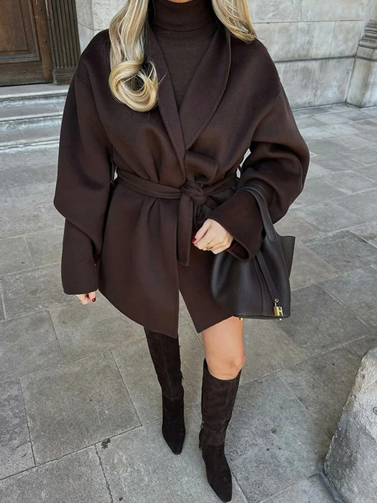 Womens Fashion Solid Coat Cardigan With Belt Casual Loose VNeck Long Sleeve Lace Up Jackets Autumn Lady Outerwears 250911