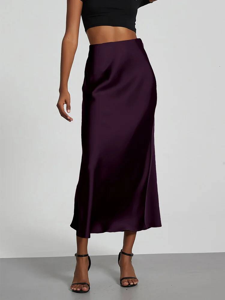 Fashion Satin Party Long High Waist Solid Color Casual Basic Women Skirts Fishtail Skirt Chic Summer Woman Clothing 2025 dongdumaoyi
