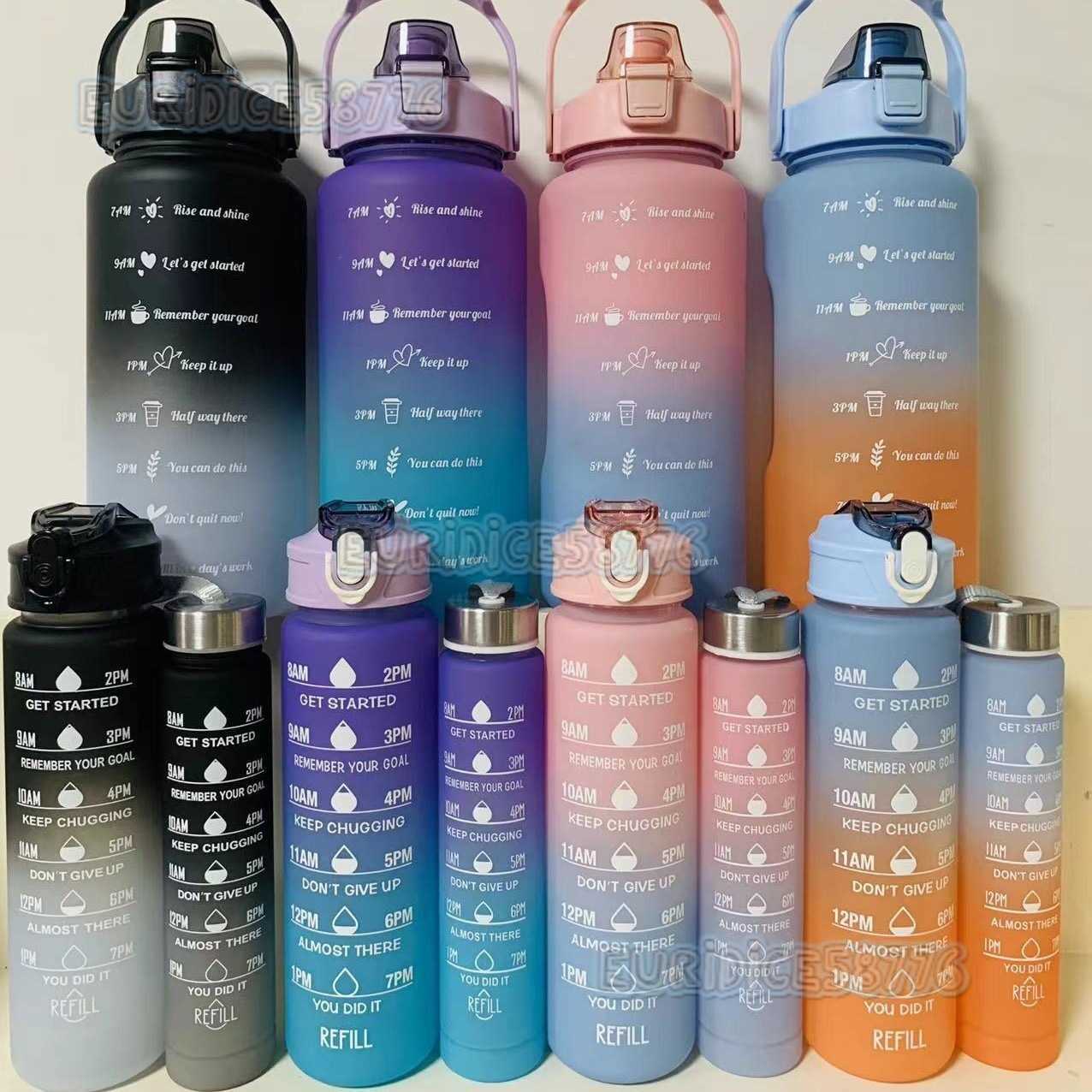 Three Sets of Cups Fashion Gradient Color Water Bottles with Handles Portable Plastic Cups Sports Water Bottles Outdoor Sports Water Bottles H250911