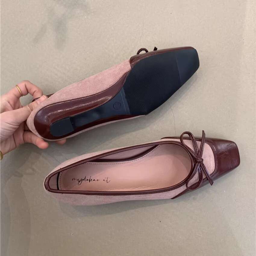 Gentle Pink Fairy Single 2025 Spring French Style Elegant Color Block Squ Toe Designer Shoe Shallow Mouth Wedge Shoes