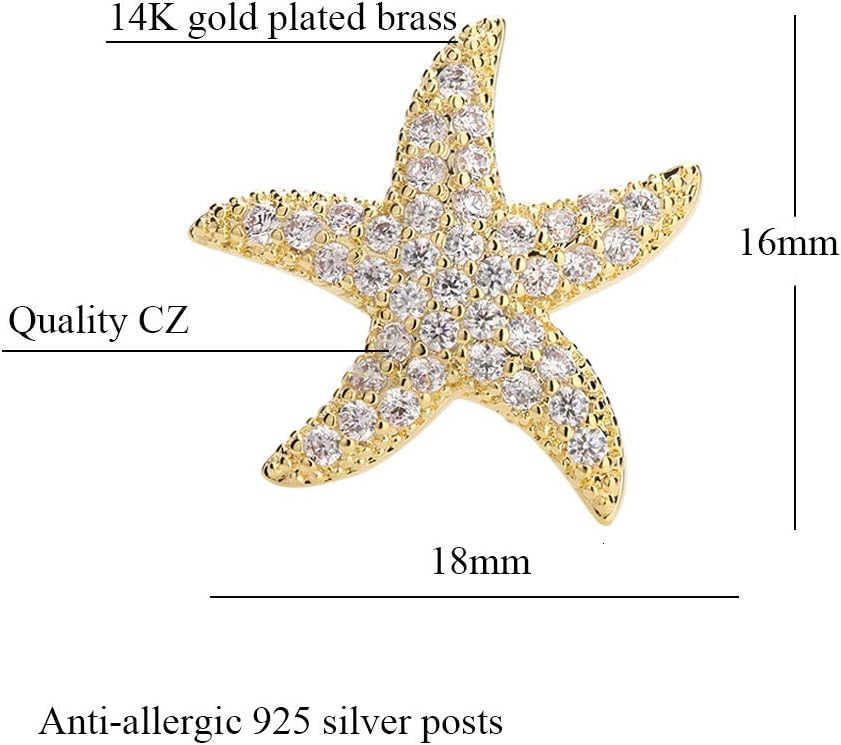 Stud Earrings for Women CZ Paved Starfish Stud Earrings Charm Starfish Earrings Plated in 14k GoldWhite GoldW250911