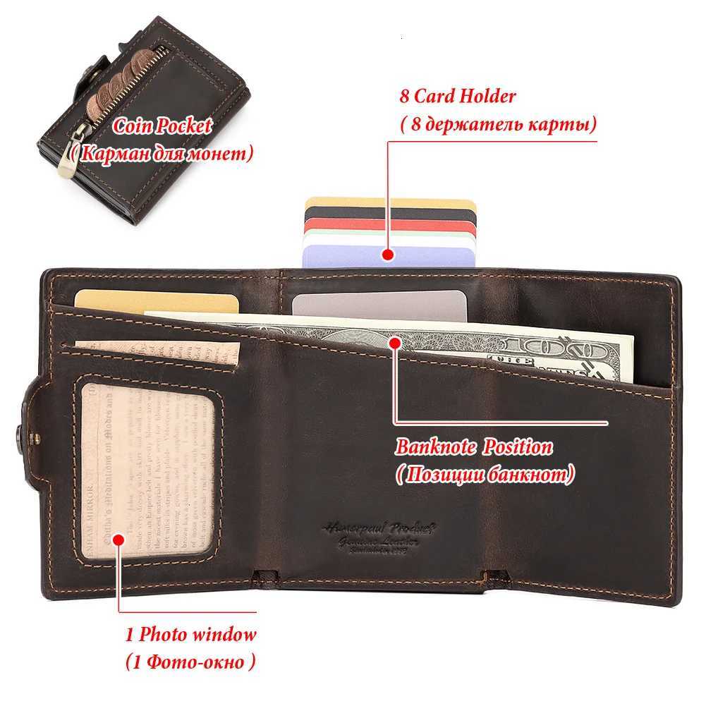 Cowhide Leather Mens Wallet RFID Blocking Protect Cardholder Automatic Card Case for Women with Apple AirTag Holder W250911