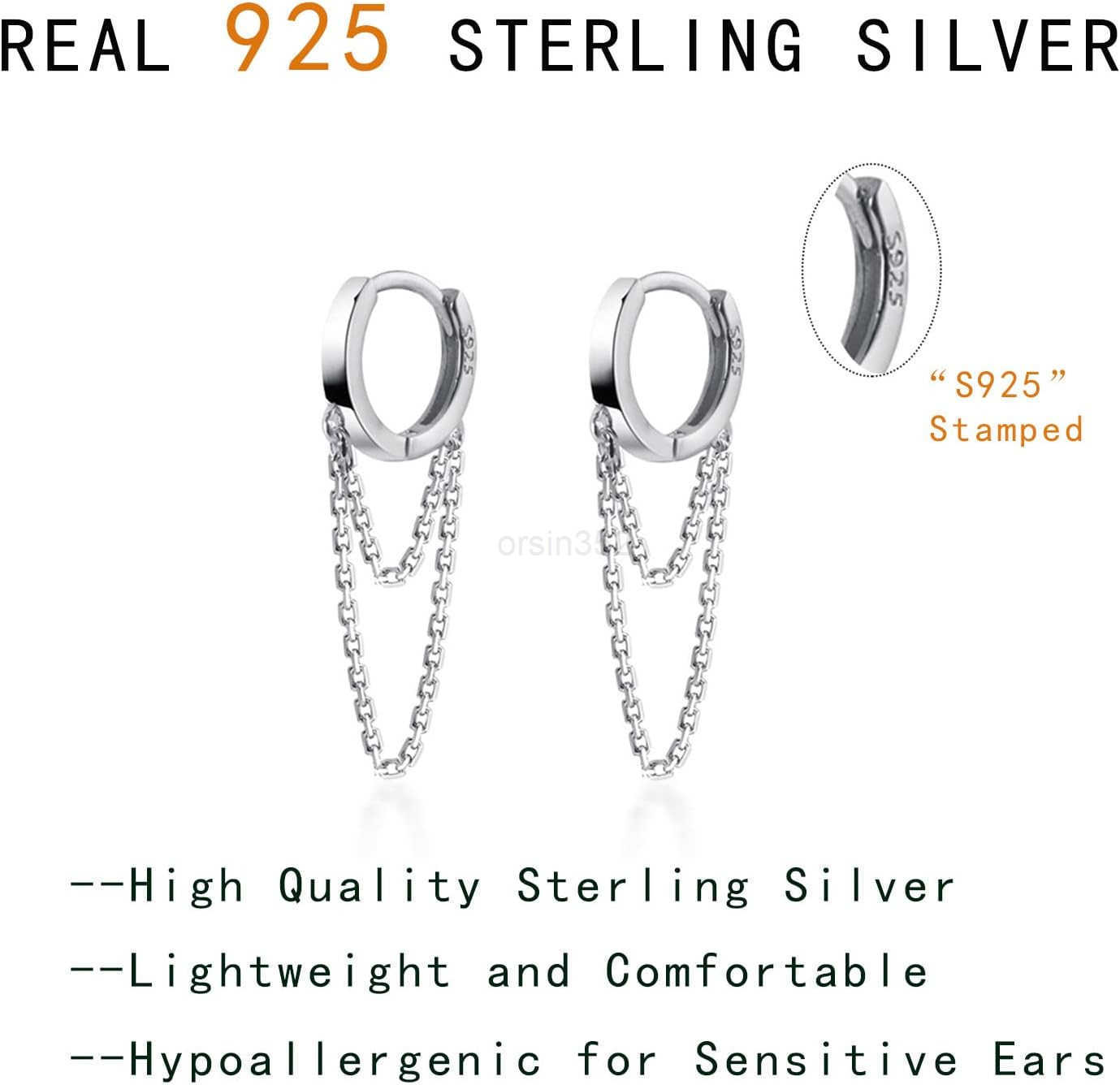 Solid 925 Sterling Silver Tassel Chain Drop Dangle Small Hoop Earrings Huggie for Women TeenW250911