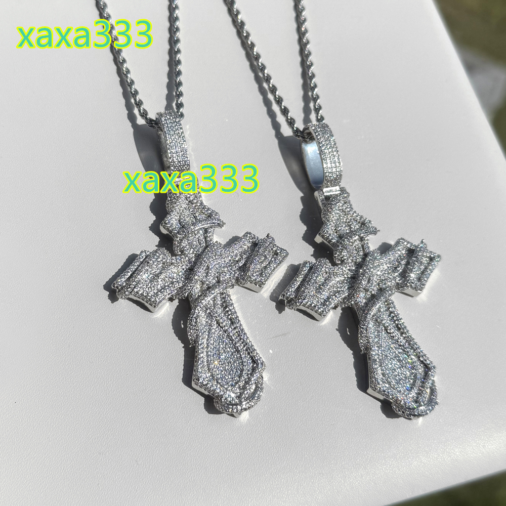 Men's Hip Hop 5A Moissanite Cross Pendant Necklace 925 Silver White Gold Jewelry for Wedding Engagement