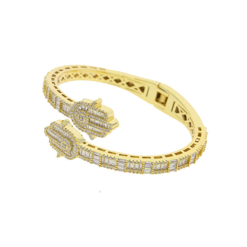 New Open Inlaid with Zircon Palm Hamsa Shape Unisex Hip Hop Bracelet Jewelry