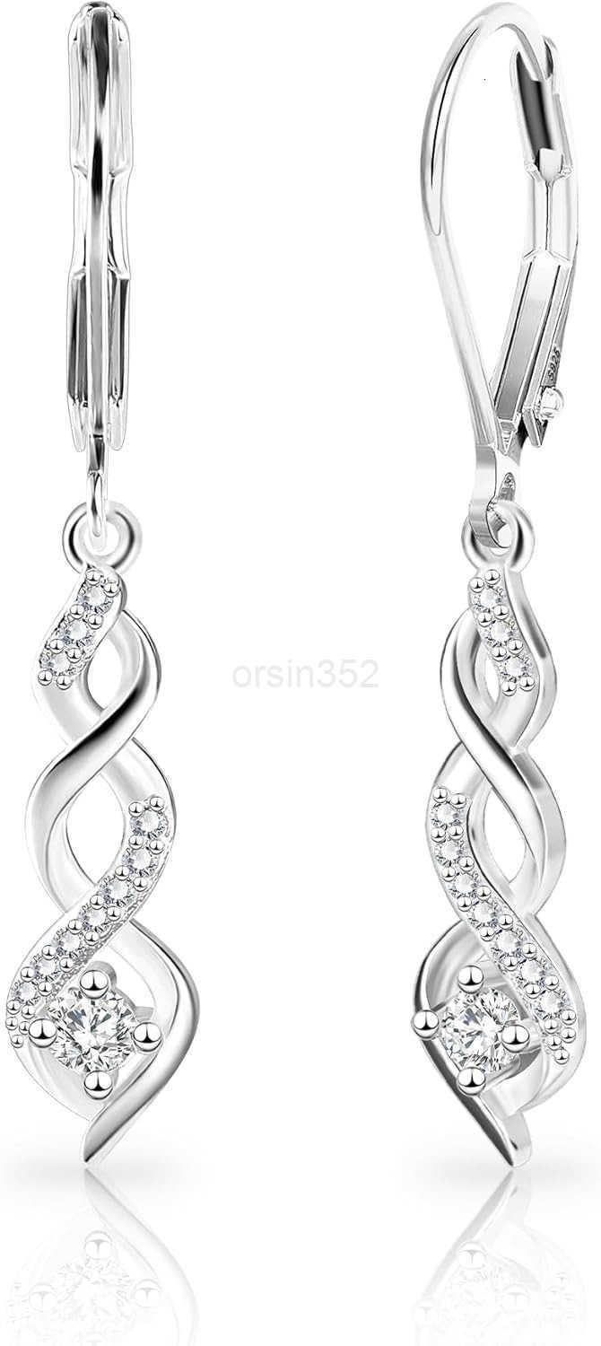 Silver Drop Dangle Earrings for Women Cubic Zirconia Hanging Dangle Earrings Long Infinity Drop Earring Leverback CZ Earing for Jewelry GiftsW250911