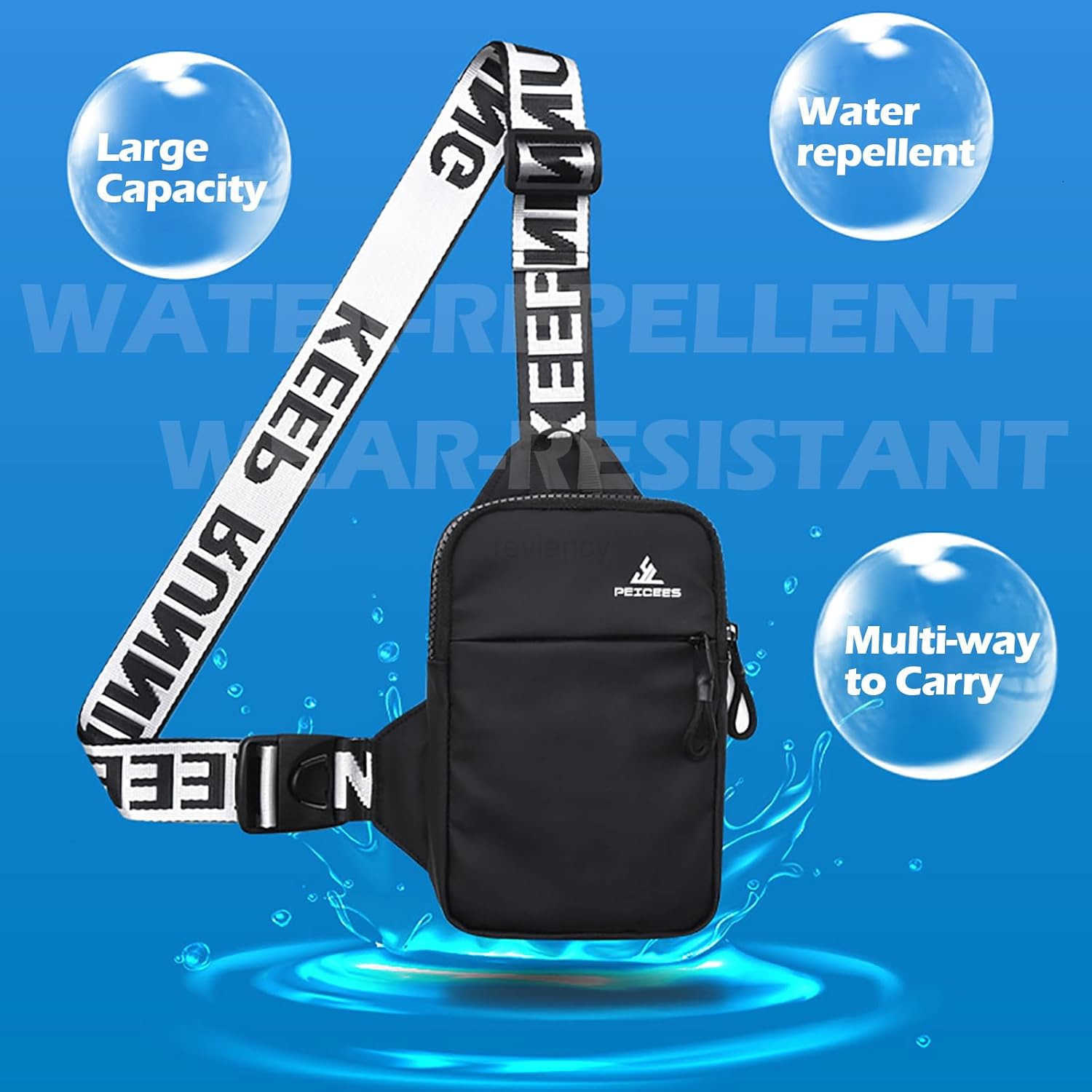 Mini Crossbody Sling Bag Chest Bag Dual Pocket Water Resistant Fanny Pack Running Phone Holder for Men Women Workout Travel BlackW250911