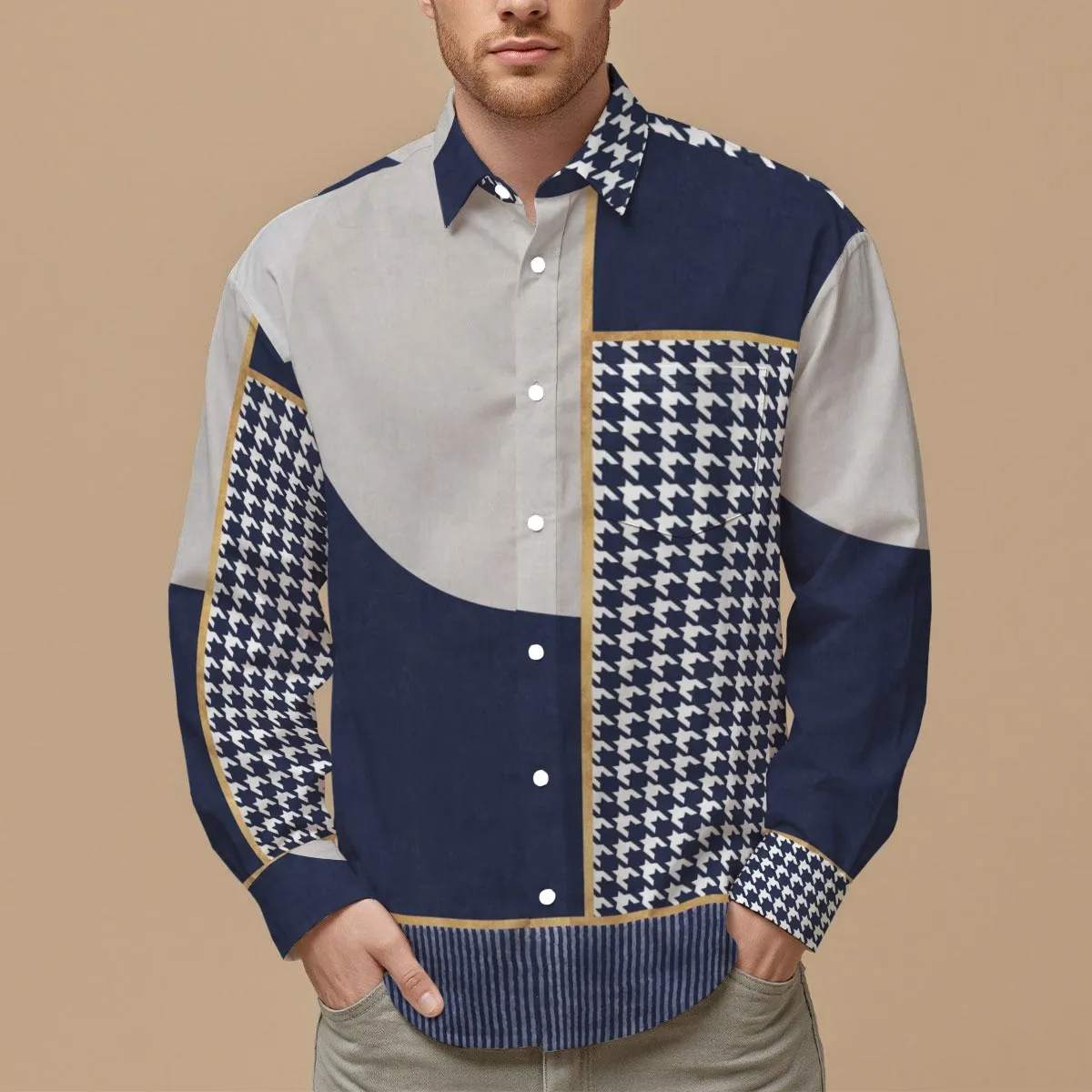 DHgatepod Men's Slim Fit Printed Long Sleeve Shirt - Lightweight Breathable Button Down Shirt for Casual & Formal Wear