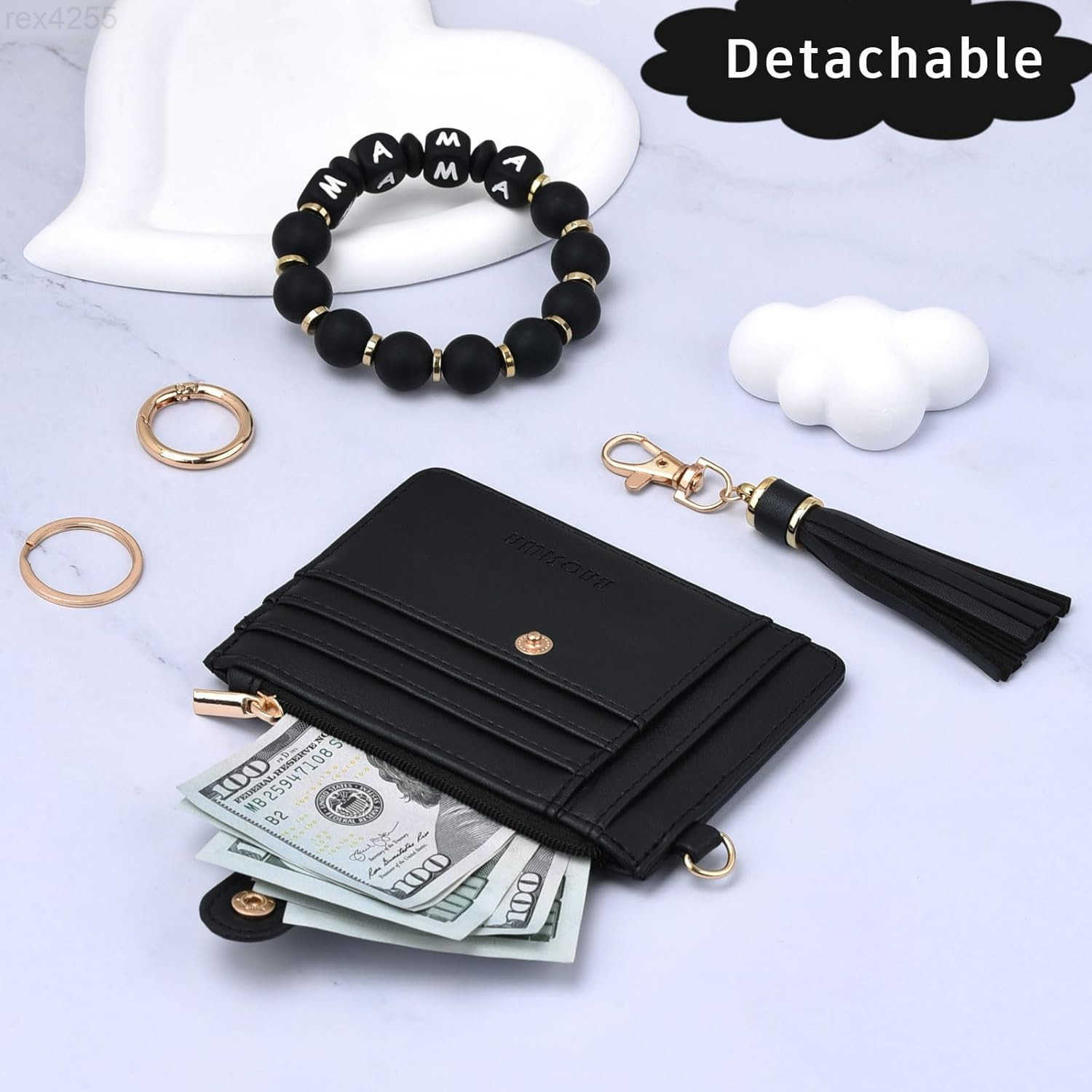 Silicone Bracelet Keychain Wallet for Women Wristlet Card Holder Slim RFID Wallet with Zipper PocketW250911