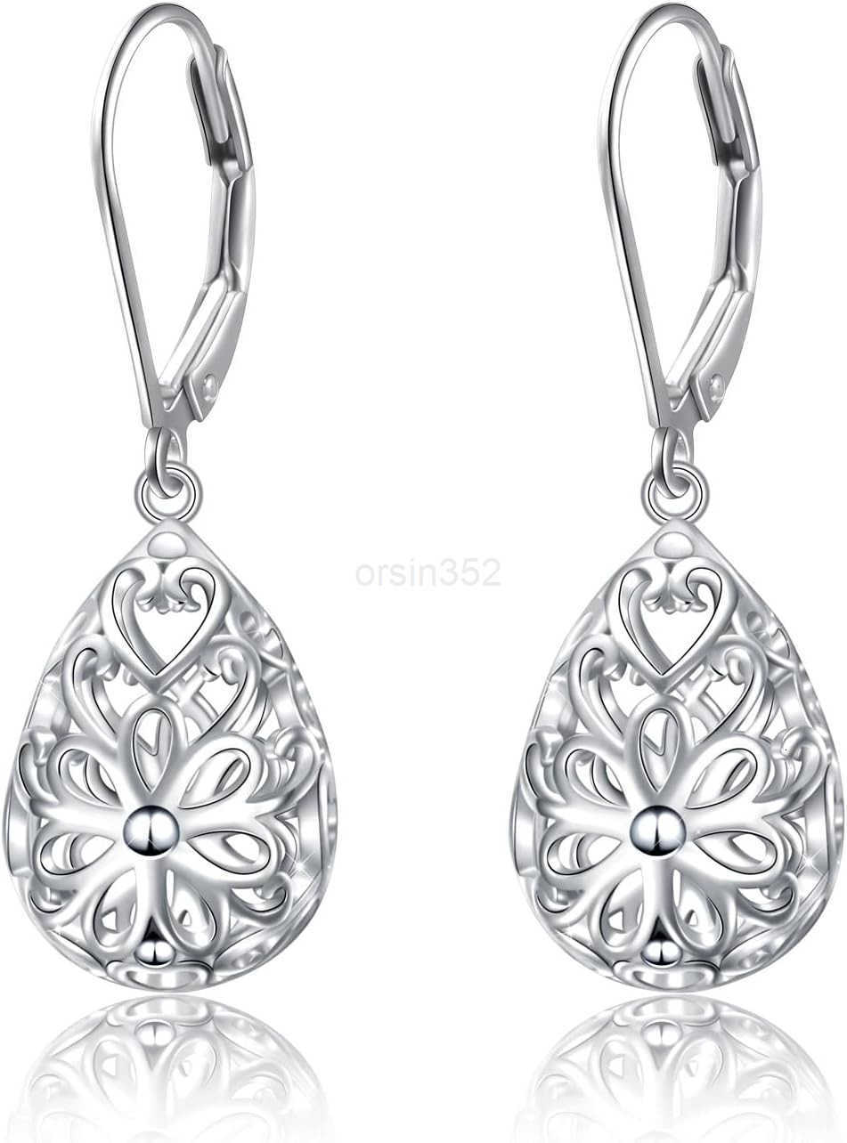 925 Sterling Silver Filigree Dangle Drop Earrings DaisyLotusRose FlowerMoonstone Leverback Teardrop Earrings for Women Infinity Celtic Knot Daisy Lotu