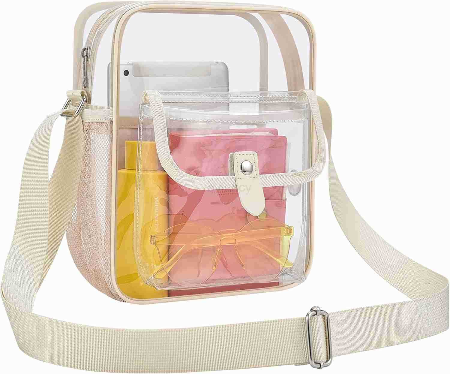 Clear Crossbody Bag for Stadium Events Concerts Adjustable Shoulder Strap Purse with 1 Bottle HolderW250911