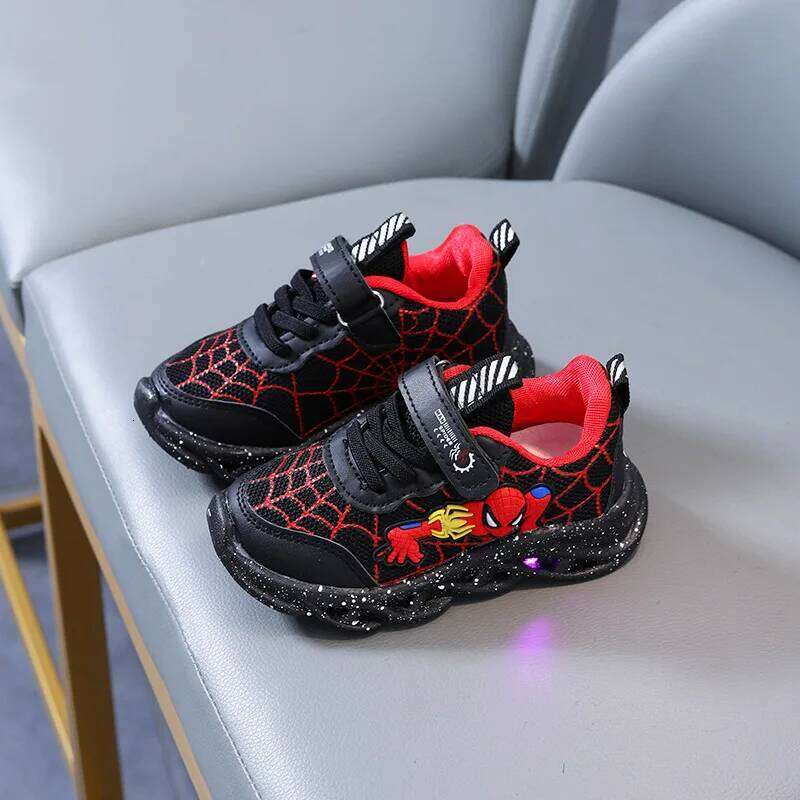 LED Casual Sneakers Red Black For Spring Boys Mesh Outdoor Children Lighted Non-slip Shoes Size 21-30