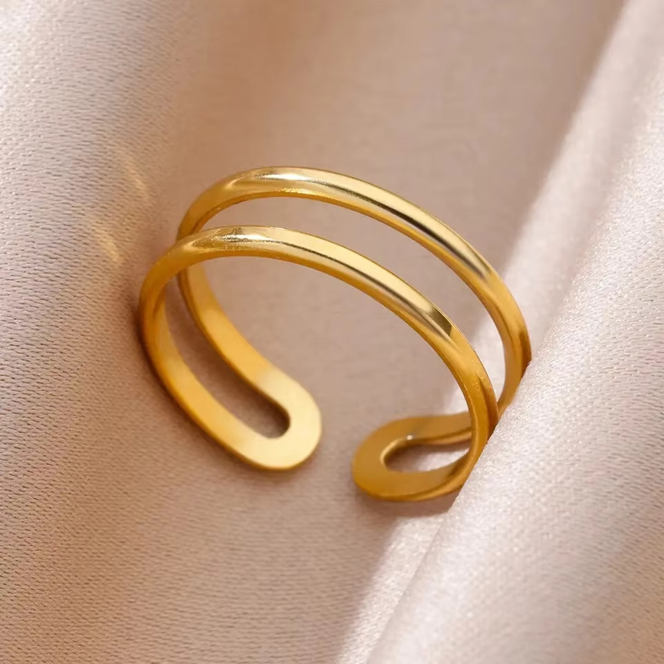 European and American Popular Minimalist Ring-Geometric Line Design, Adjustable Open Ring, Smooth Smooth Plain Band