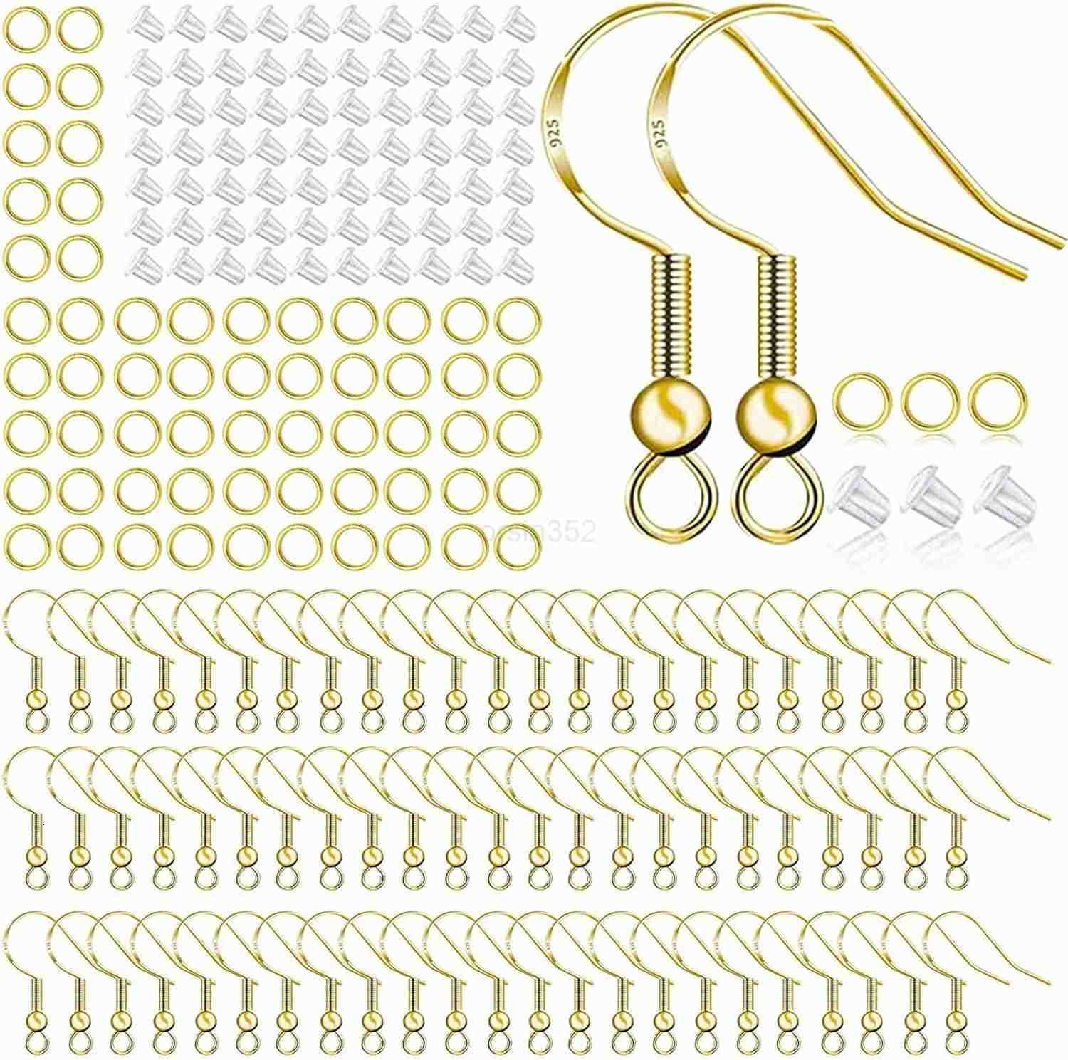 Earring Hooks 150 PCS75 Pairs Silver Plated Ear Wires Fish Hooks500pcs Earring Making Kit with Jump Rings and Clear Silicone Earring Backs Stoppers fW