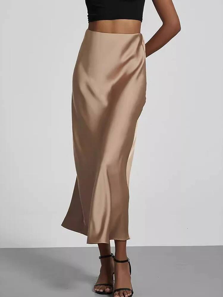 Fashion Satin Party Long High Waist Solid Color Casual Basic Women Skirts Fishtail Skirt Chic Summer Woman Clothing 2025 dongdumaoyi