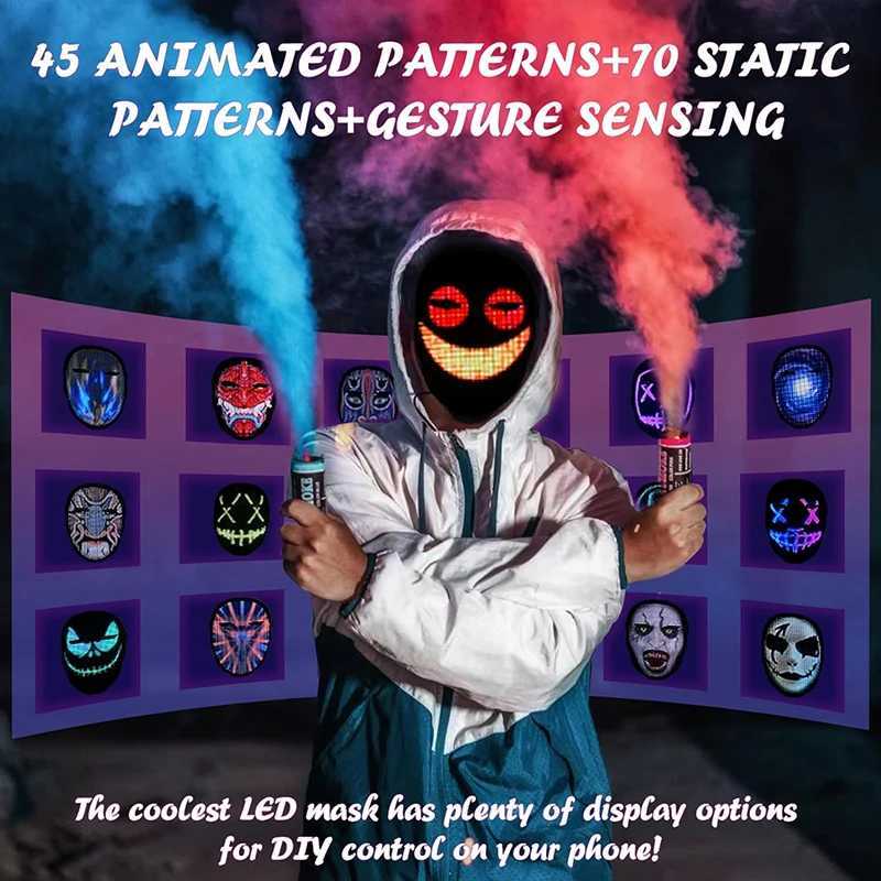 Smart LED Face Masks Programmable Bluetooth App Control Change Face DIY Photoes Display Light up LED Mask for Halloween Party F250911