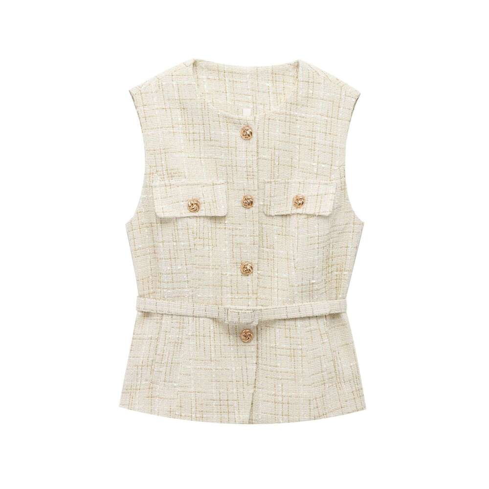 DHEssentials 2025 Summer New French Style Elegant Socialite Outerwear Single-Breasted Vest with Belt