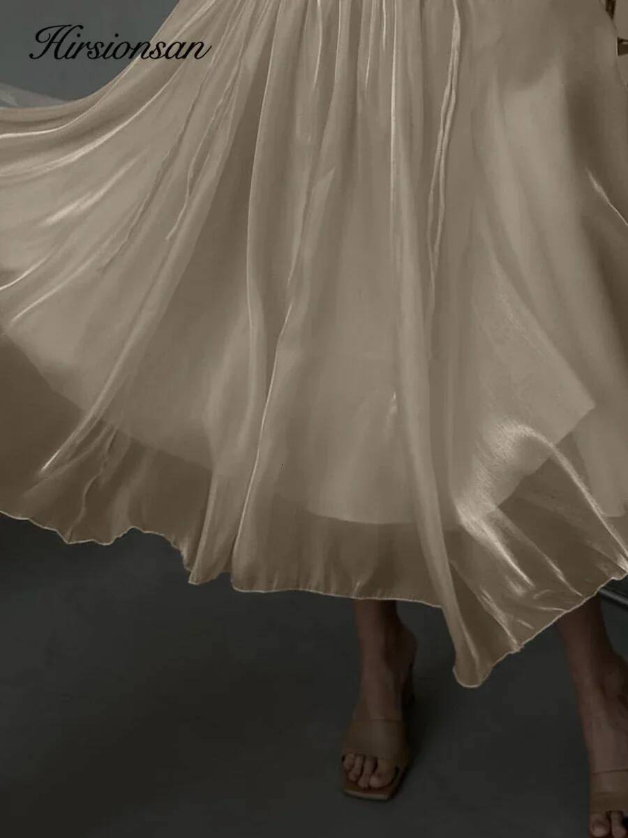 Hirsionsan Satin High Waist Skirts Women 2024 New Soft Smooth Silk Office Lady Basic Midi Chic Elegant Glossy Long Skirt dongdumaoyi