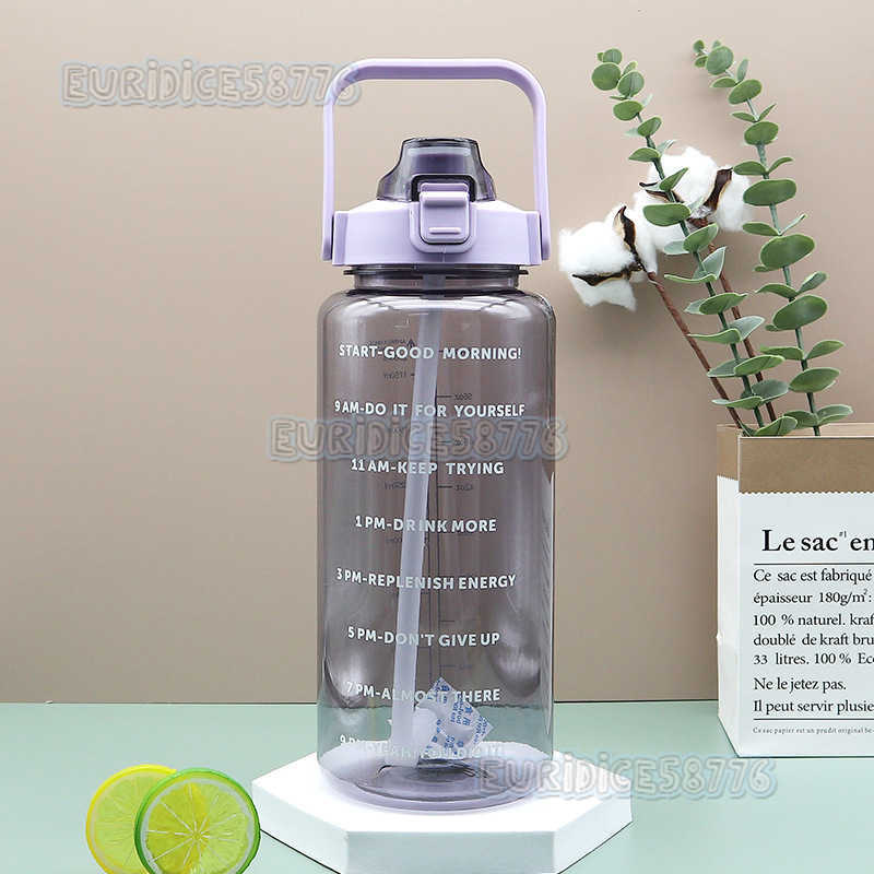 2l Large Capacity Transparent Cup Straw Cup with Scale Outdoor Sports Large Water Bottle H250911