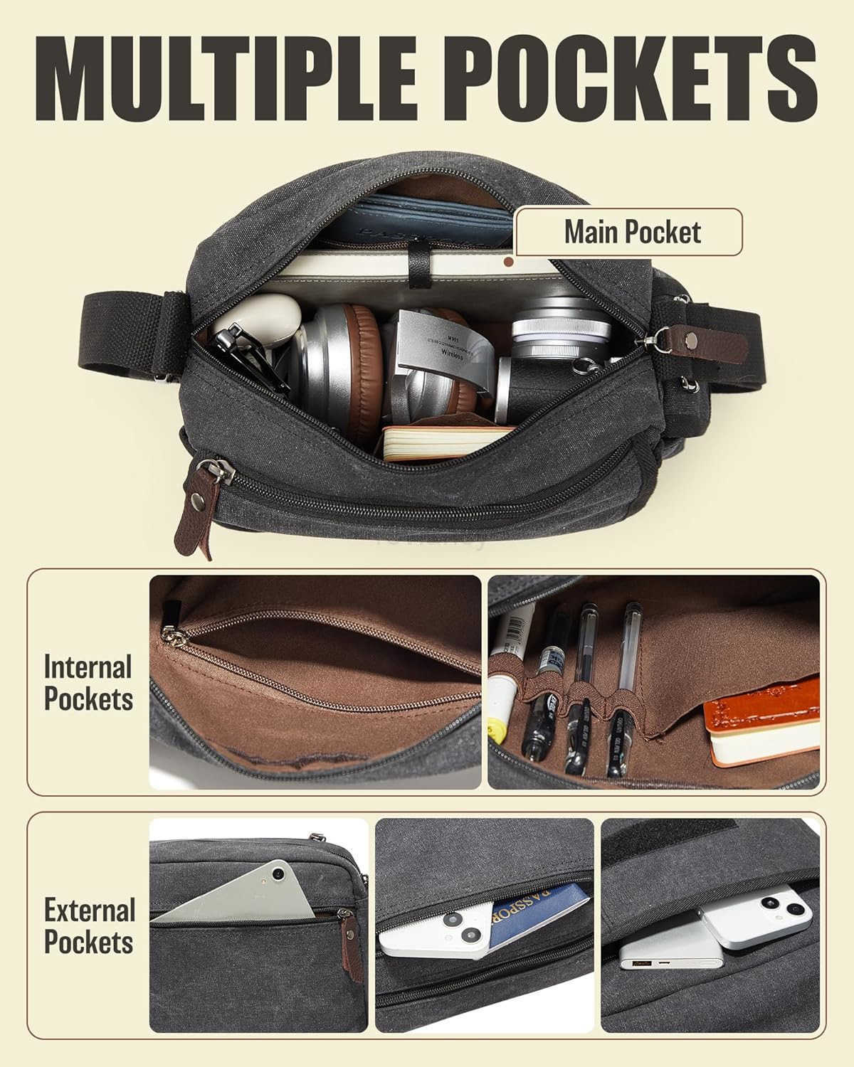 Messenger Bag for Men Crossbody Bag Aesthetic Water Resistant Unisex Classic Canvas Shoulder BagW250911