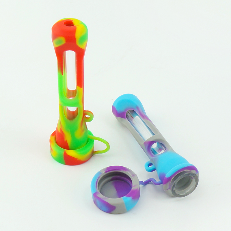 Silicone Smoking nectar collector pipes Colorful Silicone Hand Pipe For Tobacco Dry Herb Spoon Galss water Tobacco Pipes With Holes Glass Bowl Smoking