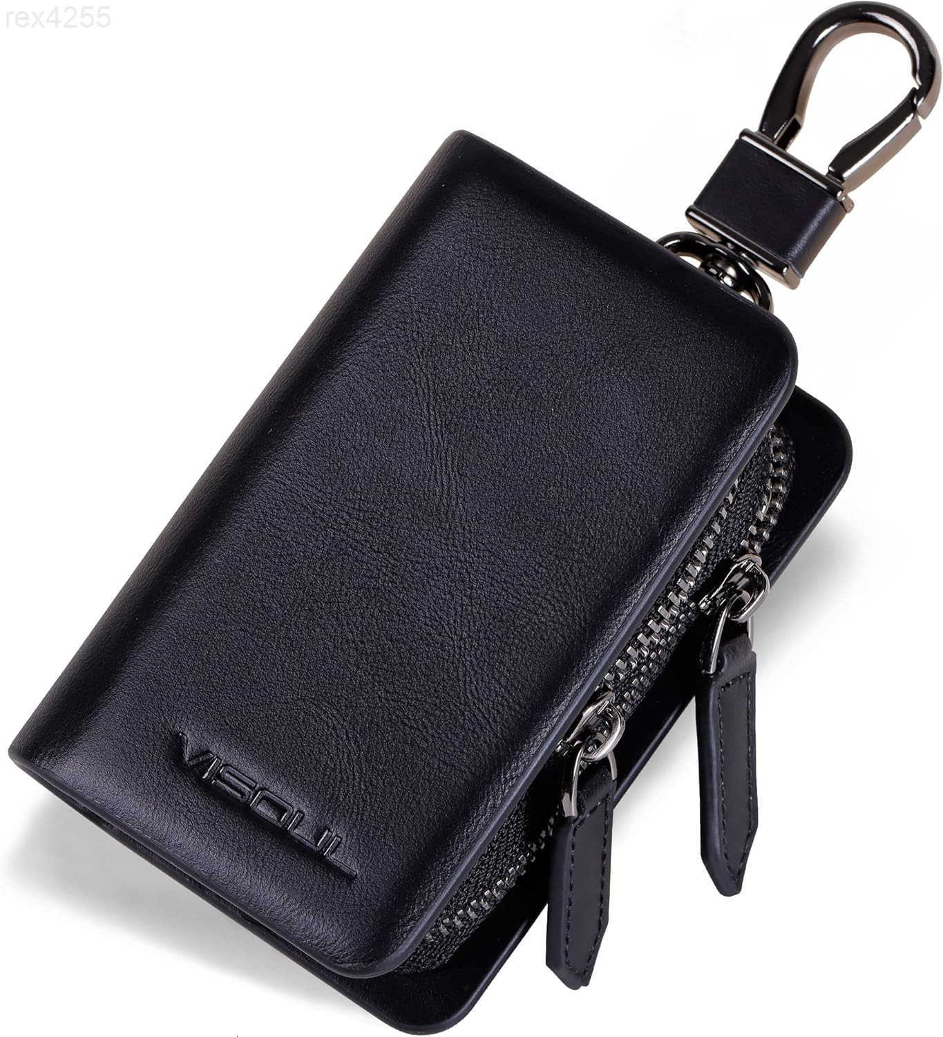 Car Key Case Holder Double Zipper Leather Car Smart Key Fob Case with Keychain for Men and WomenW250911