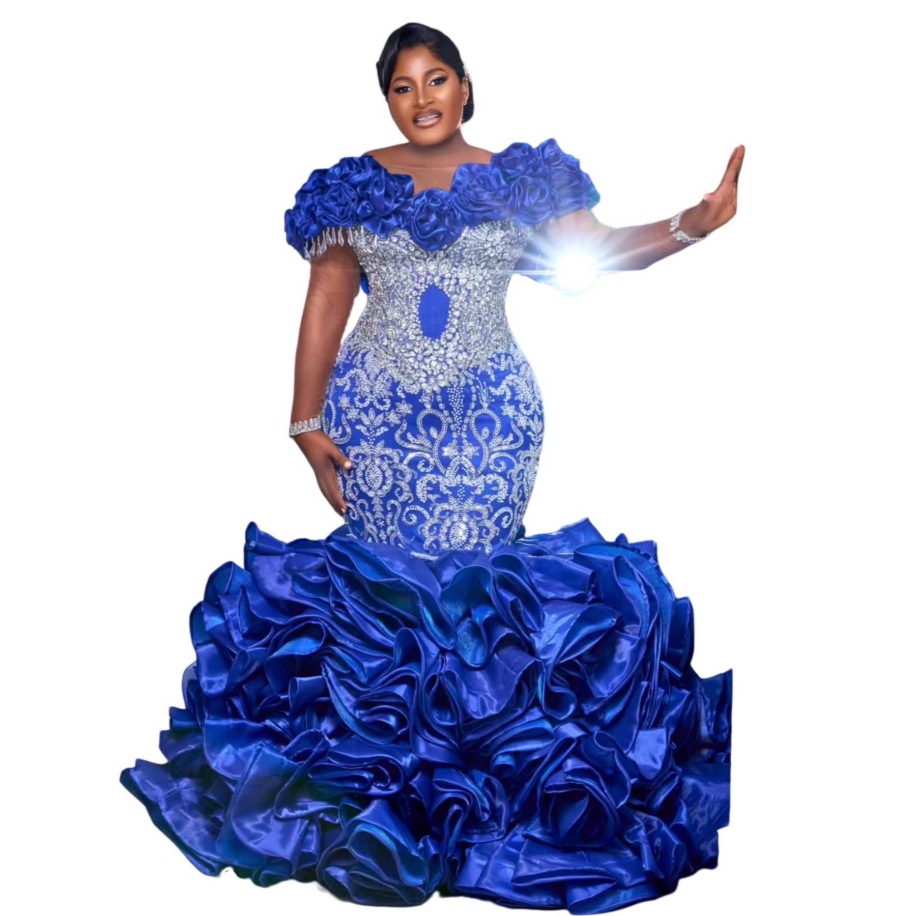 Royal Blue Mermaid Prom Dresses 2025 Crystals Flowers Lace Satin Evening Formal Party Second Birthday Engagement Gowns Plus Size Dress For Special Occ