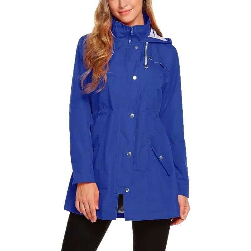Hot Selling Windproof Waterproof Raincoat Hooded Zipper Jacket Mid-Length Trench Coat Outerwear