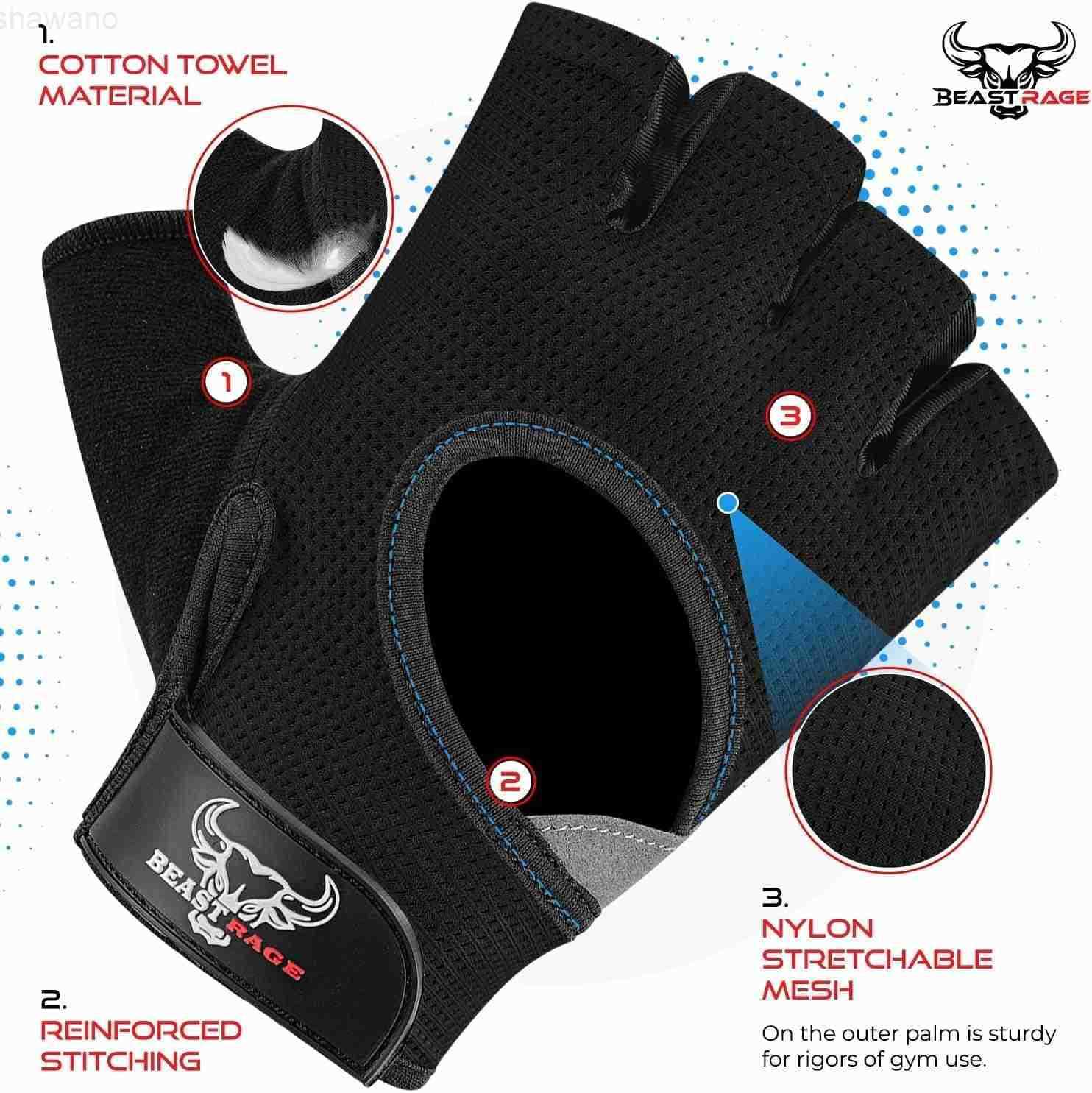 RAGE Fingerless Weight Lifting Gloves with Palm Protection Padding Breathable Lightweight Gym Gloves for Men Women Weightlifting Cycling Exercise Trai