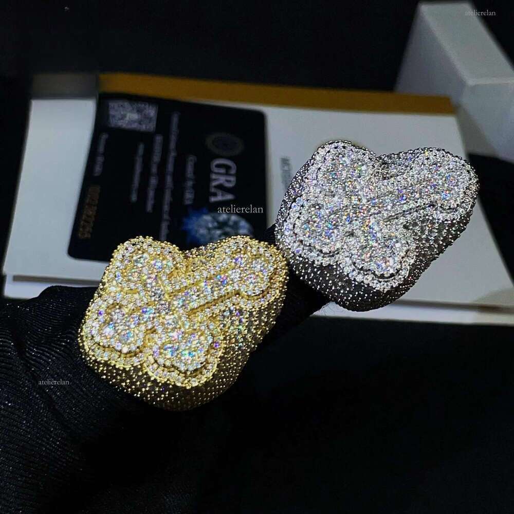 Fine Jewelry Sterling Sier Gold Plated Iced Out VVS Dia Cross Moissanite Hip Hop Ring for Men