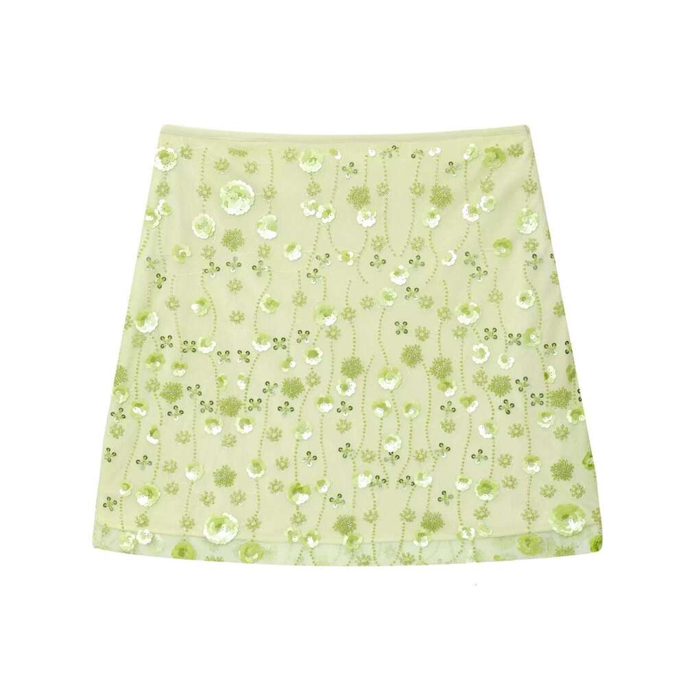 DHEssentials ins2025 Summer New High Waist Mesh Semi-Transparent Beaded Three-Dimensional Flower Decorated Short Skirt