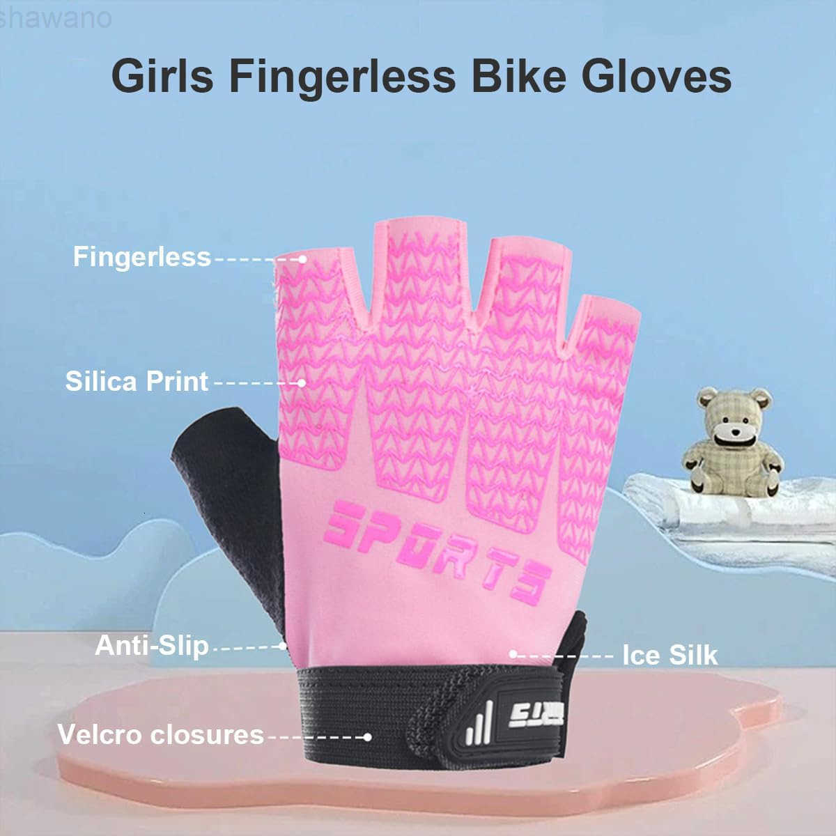 Girls FingerLEss Bike Gloves Sport Gloves for 410 Year Girls Bars Rock Climbing Cycling Biking FishingW250911