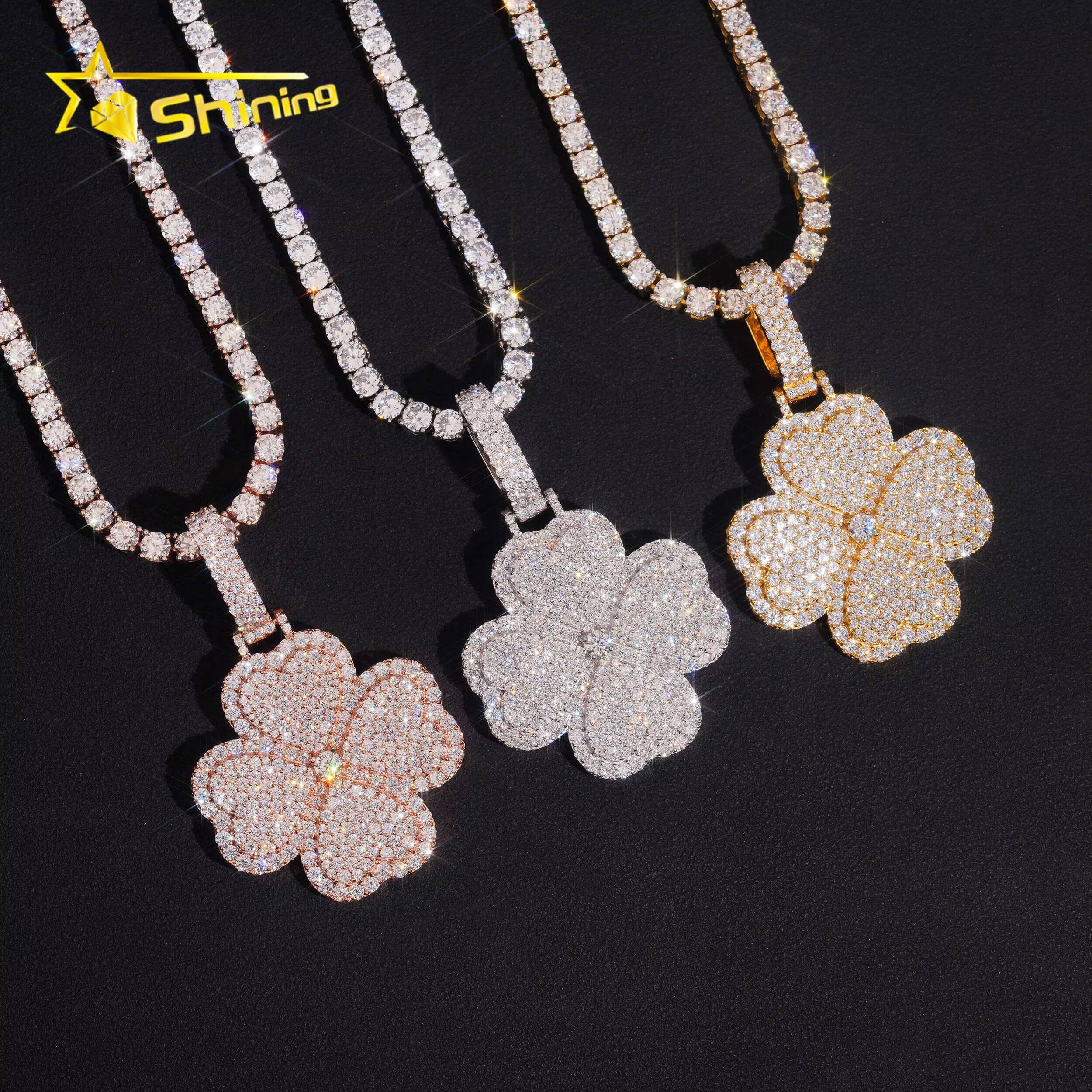 New Style Moissanite Pendant Gold Plated Fine Jewelry 925 Sterling Silver Iced Out Moissanite Clover Pendant for Men Women
