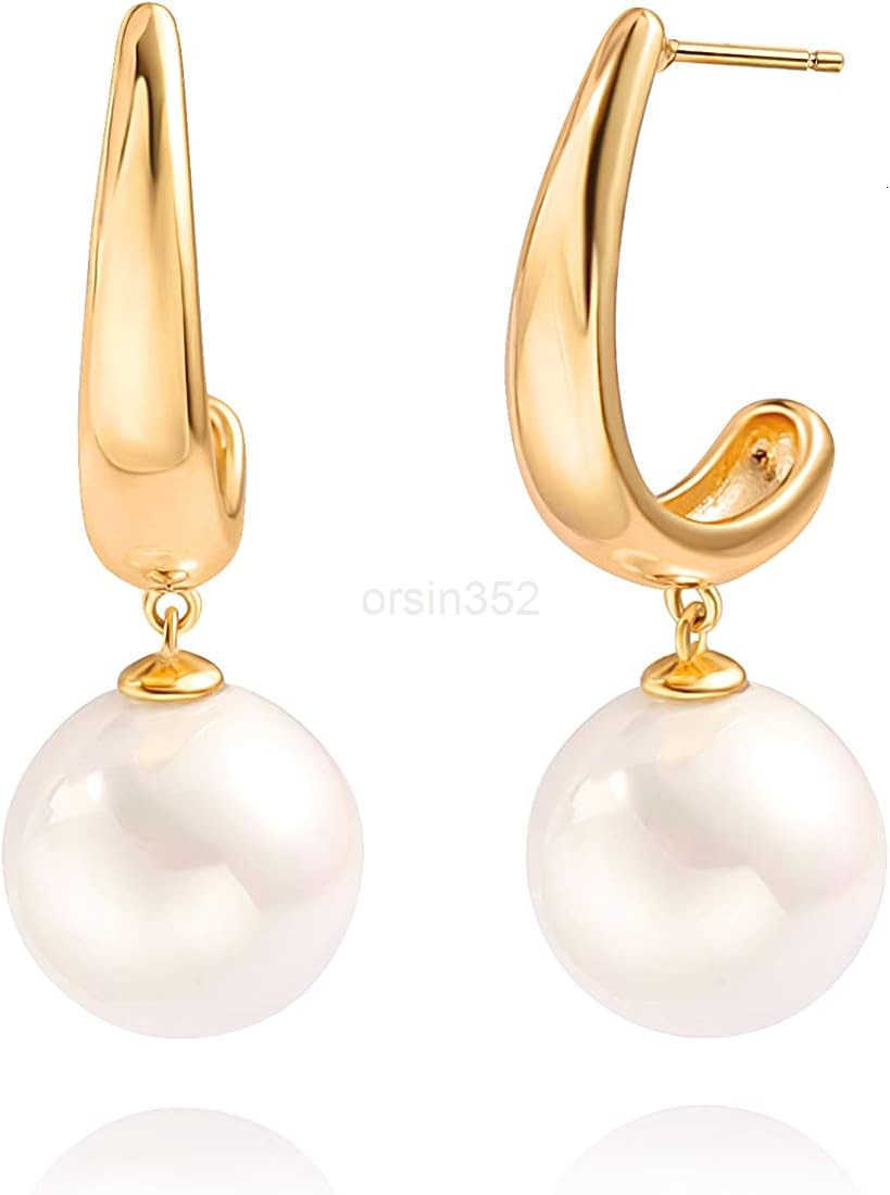 Gold Huggie Hoop Earrings with Charms Fashion Pearl Drop Dangle Earrings for Women Handmade Karma Circle Jewelry for Ladies Lightweight Pearl Earrings