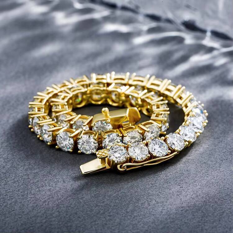 Luxury Jewelry Gold Plated Women Men Iced Out Jewelry Sparkle 4.0mm Moissanite Tennis Chain Bracelet