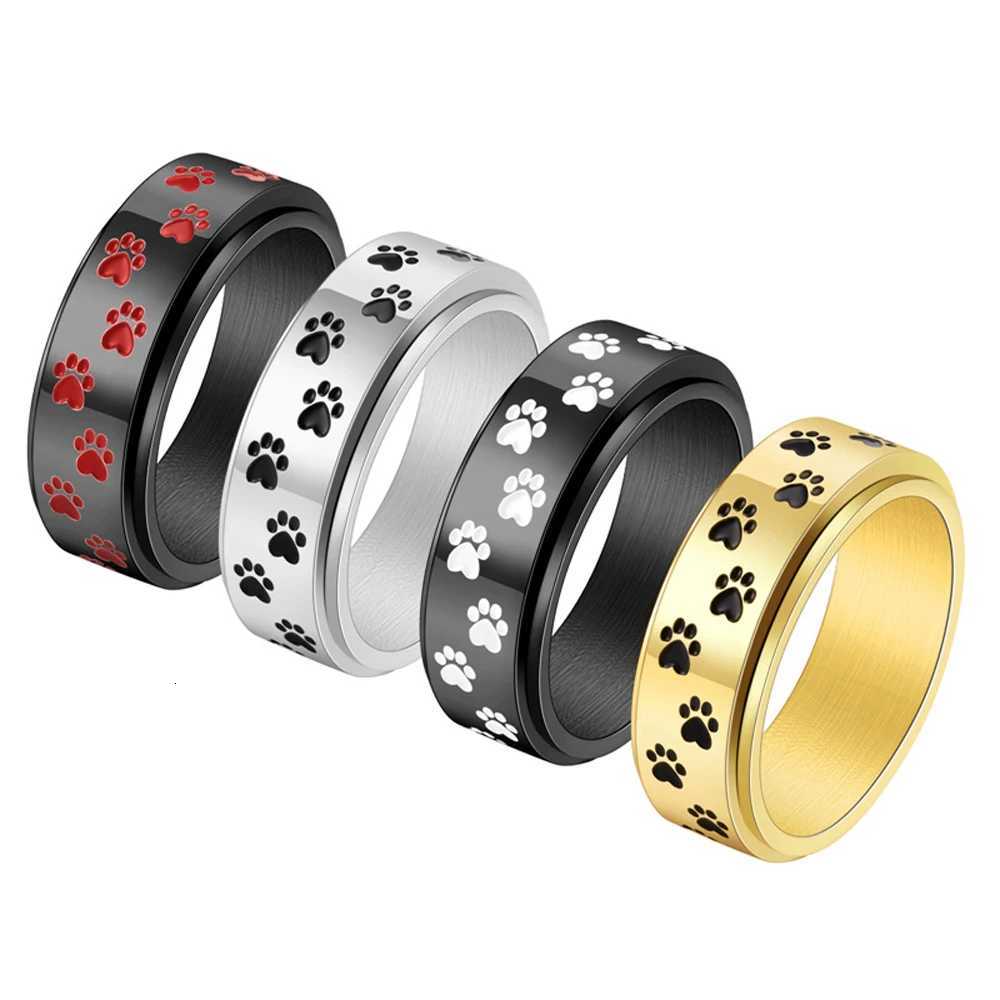 Titanium Steel Rotating Dog Paw Ring for Men Punk Gothic Adjustable 8MM Wide Band Unique Mechanical Jewelry Gift for Him W250911