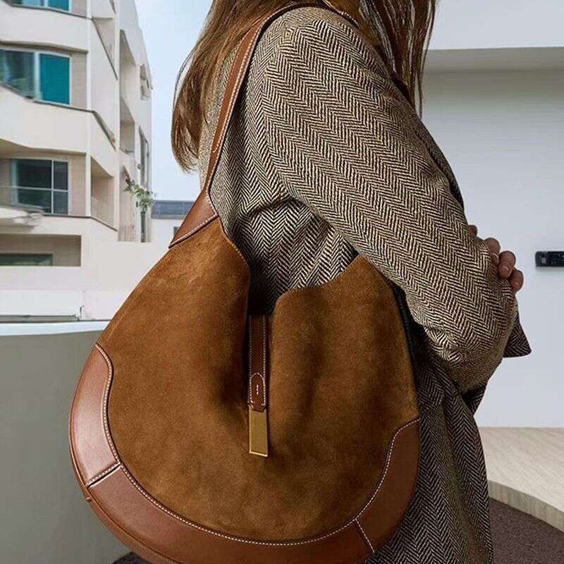 Bags Women's Underarm Suede Equestrian Design Dumpling Tote Style Hand Held Crescent Bag Large