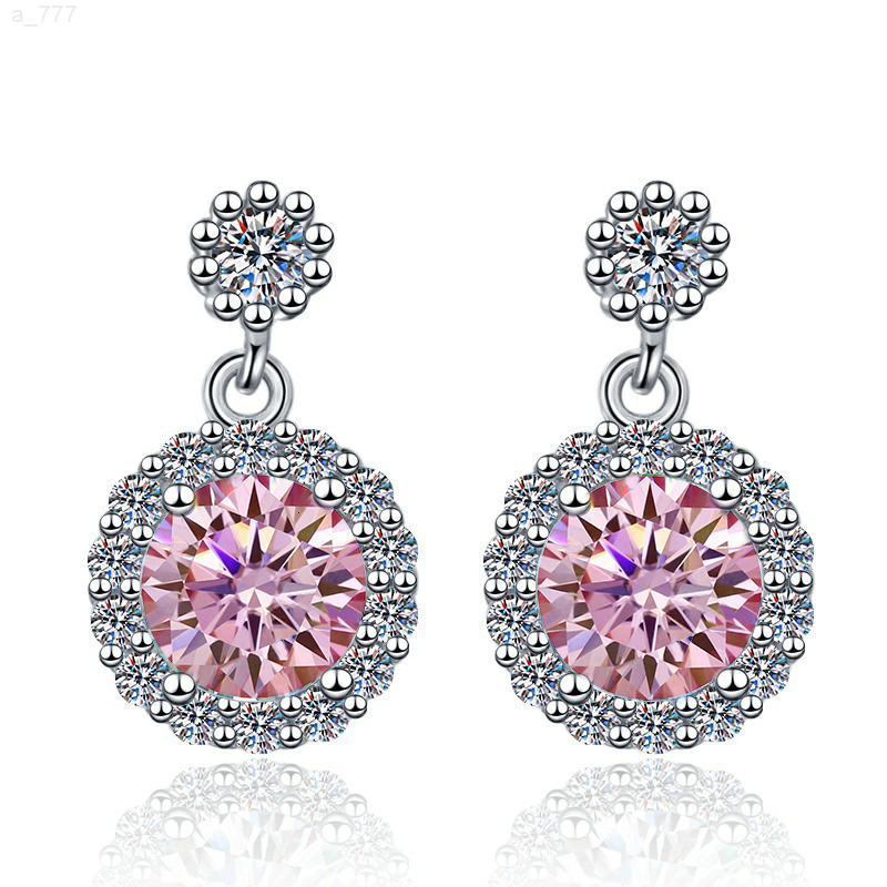 Fine Jewel Fashion S925 Silver New Design GRA Test Drill Pen 105Ct Pink Color Moissanite Round Pendant Earrings of Ladies