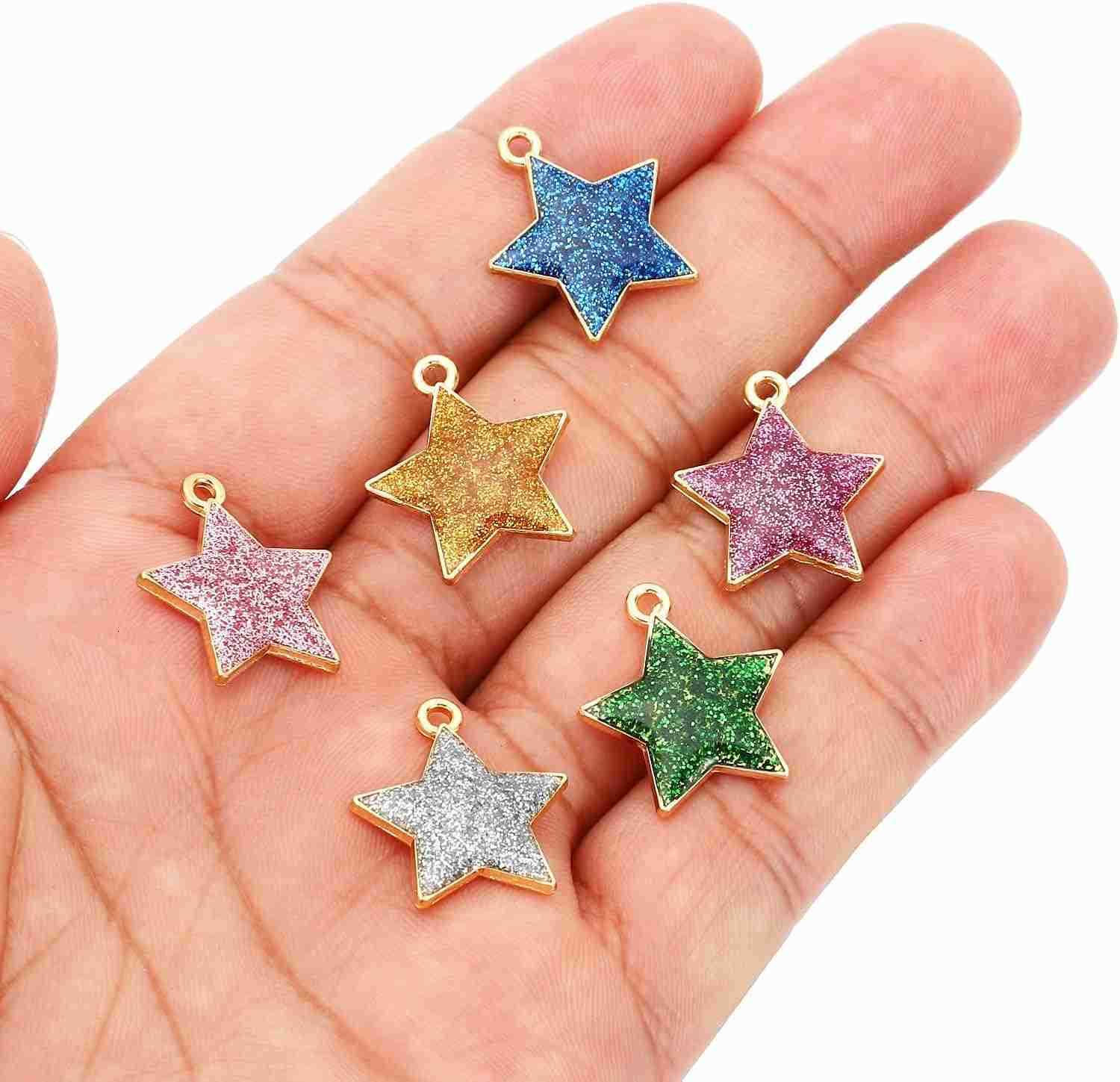 40pcs Star Charm Pentagram Charm Pendants Small Bulk Resin Glitters for Jewelry Making s EarringsW250911